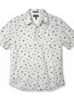 1888 Saks Fifth Ave Shirt L Tailored Fit Stars Flags Button Up Cotton